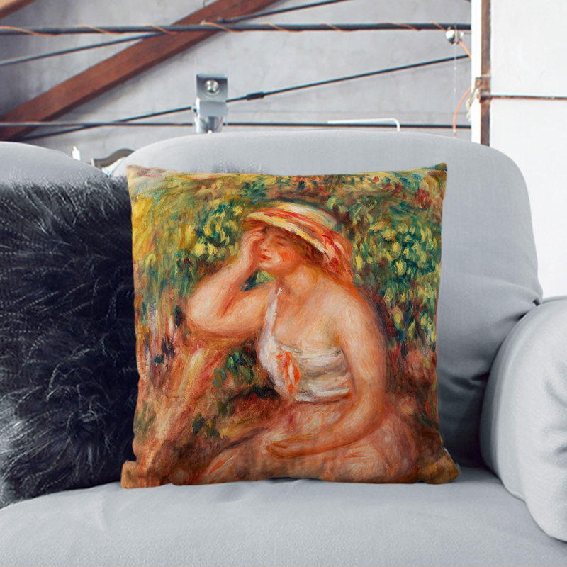 Woman Daydreaming Square Throw Cushion, 55cm H x 55cm W x 20cm D, Black