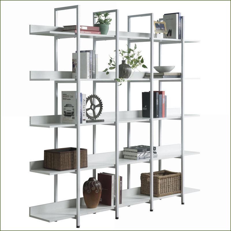 Bibliothèque, tablette industrielle à 5 niveaux avec anti-basculement et coussins réglables | Blanc | Bois aggloméré + acier