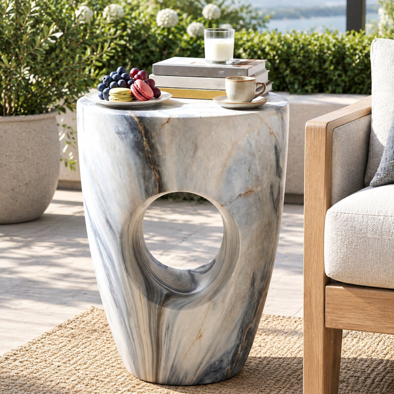 Table d'appoint ronde moderne en MgO avec découpe décorative