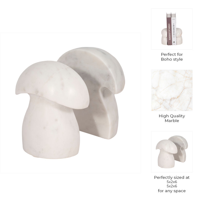 White Marble Mushroom Bookends, 6-Inch