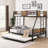 Matte Black Twin Over Full Metal Bunk Bed with Trundle, Two-Side Ladder, Full-Length Guardrail for Small Kids Bedrooms