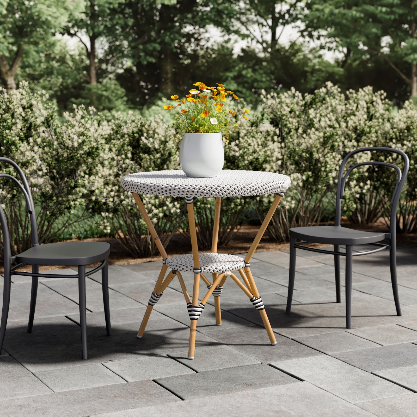 Ellie 30" Patio Bistro Table, Black/White