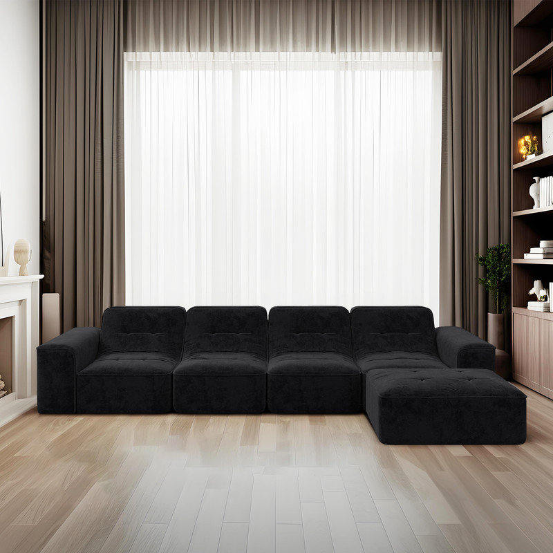 Canapé modulaire modulaire avec repose-pieds et repose-pieds, Chenille noir