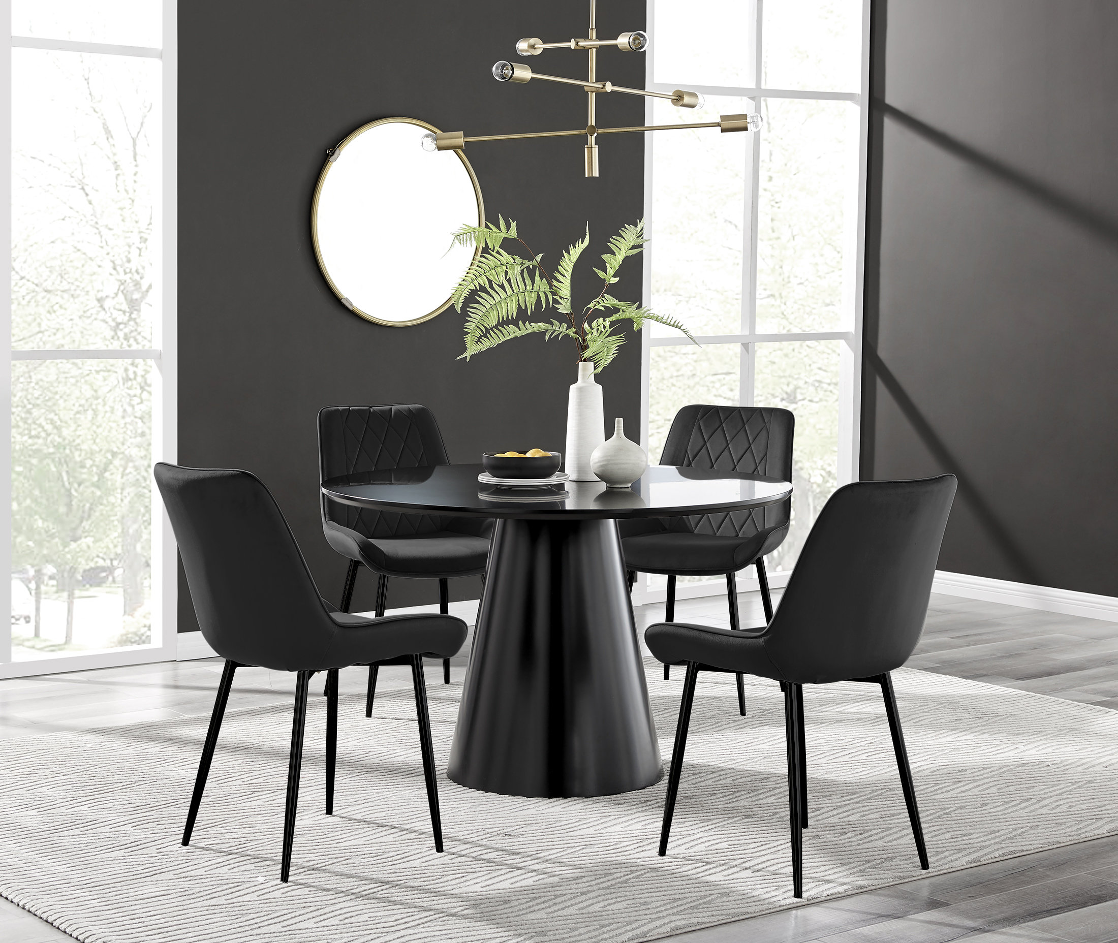 Furniture Box Edzard Statement Pedestal Round Dining Table Set in