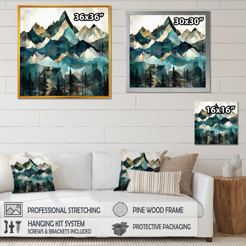 Minimalisme Winter Mountains II - impression, Cadre flottant doré, 24" H x 24" W