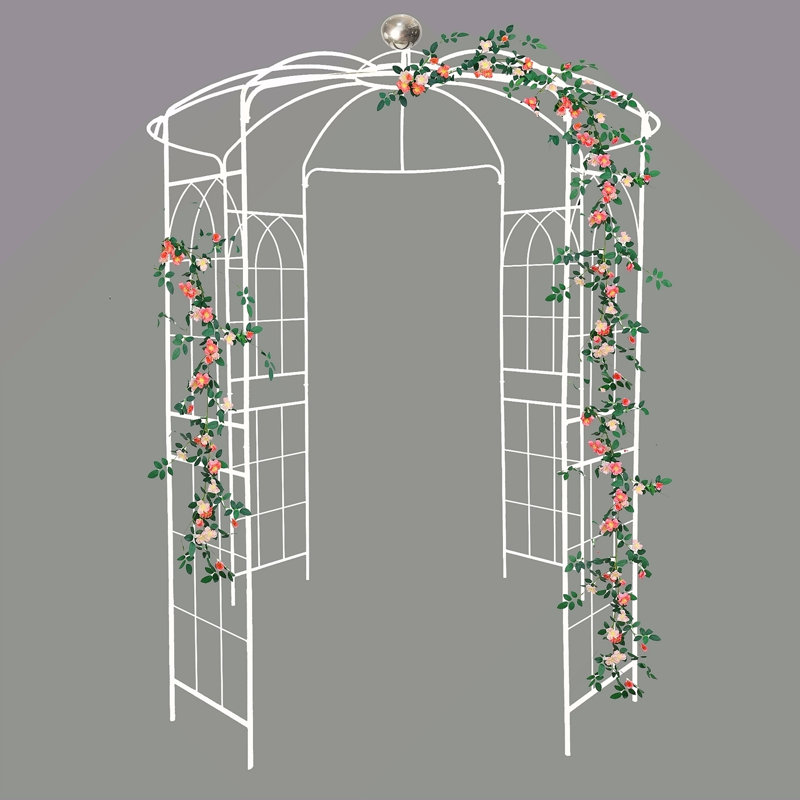 Pavillon de jardin en métal en forme de cage de pergola en forme de cage à oiseaux 81,7 po x 114,2 po, Blanc, crème