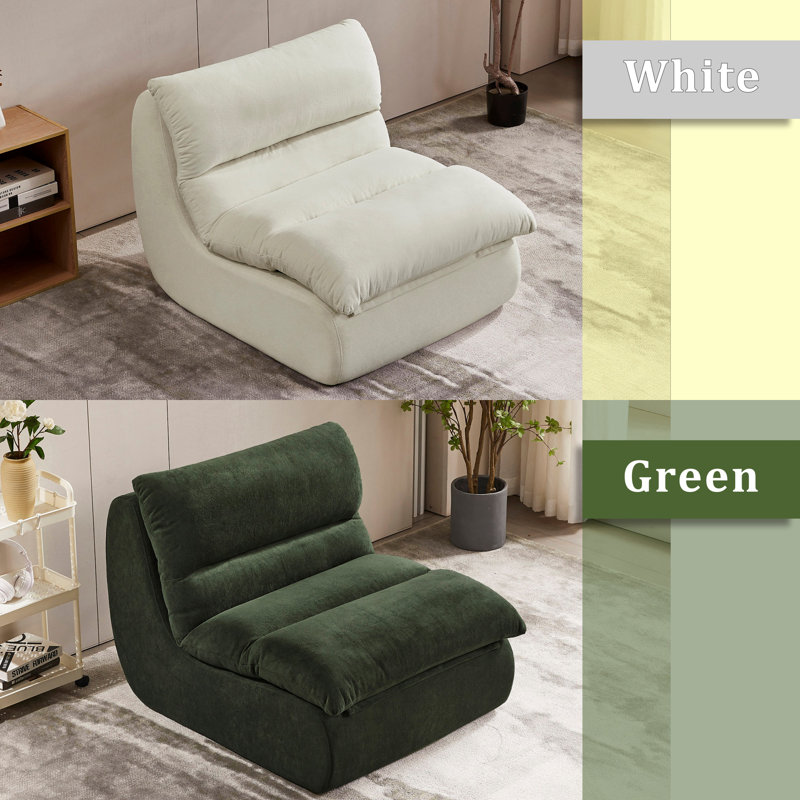 Armless Sponge Filling Bean Bag Chair & Lounger, Green Polyester