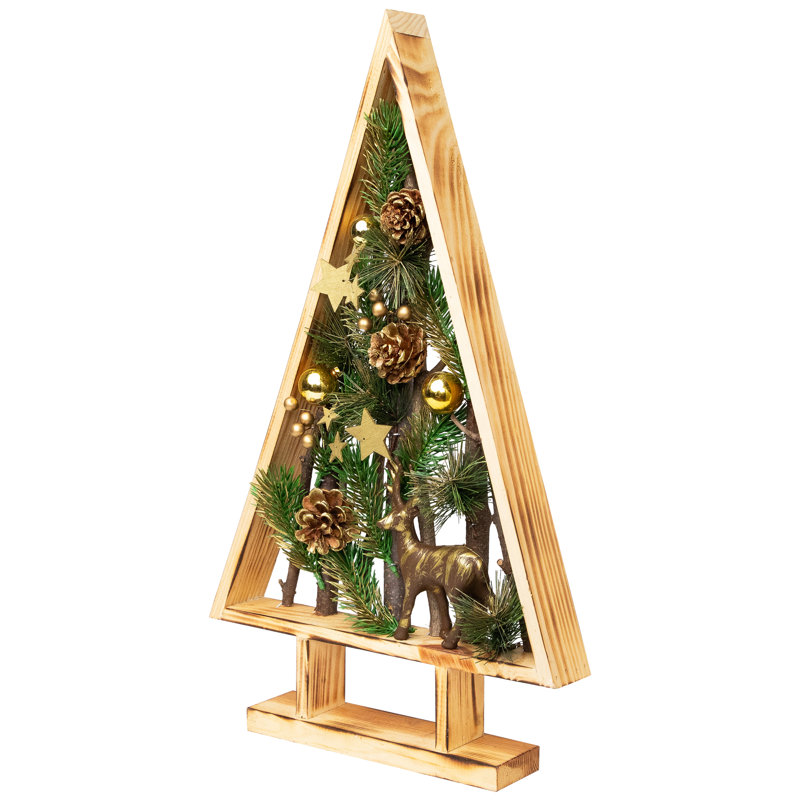 Décoration de Noël artificielle en bois renne et pommes de pin - 20,5 po