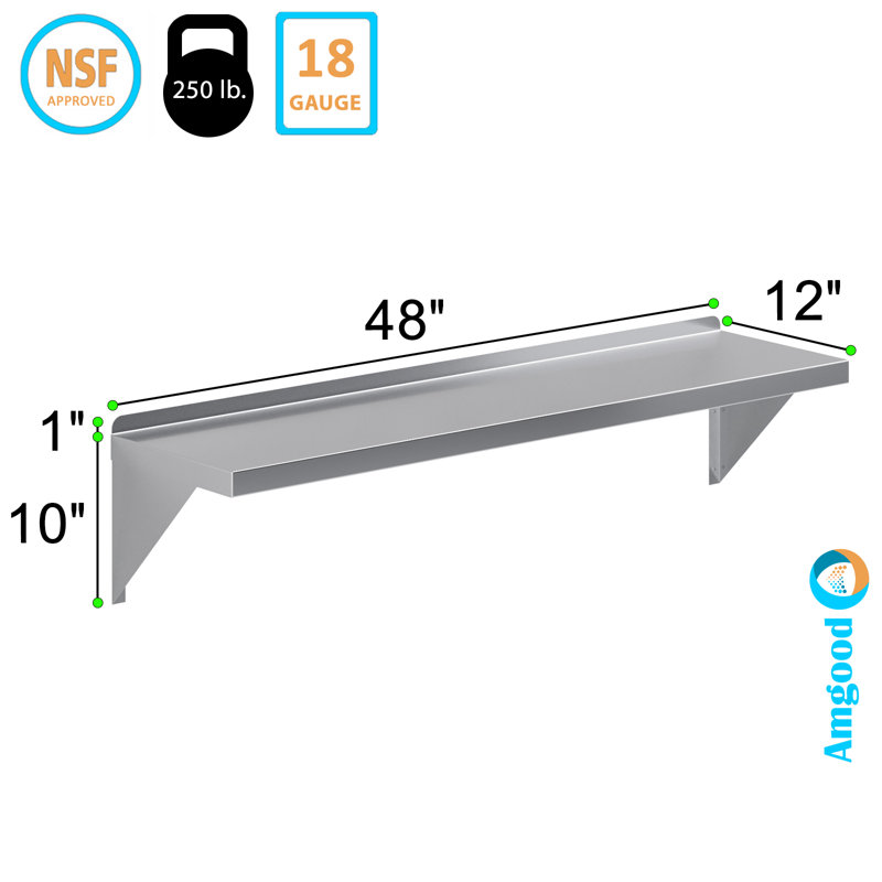 48" Long Stainless Steel Wall Shelf with Brackets