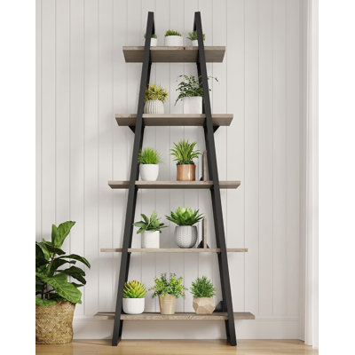 5-Tier Rustic Industrial Wood Bookshelf, Ladder Bookcase by 17 Stories