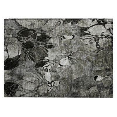 2' X 3' Gray Abstract Washable Indoor Outdoor Area Rug