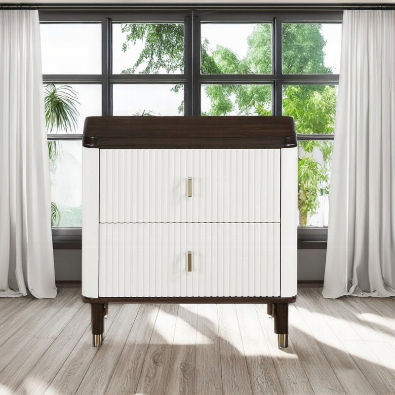 Nightstand w/USB, White & Walnut Finish