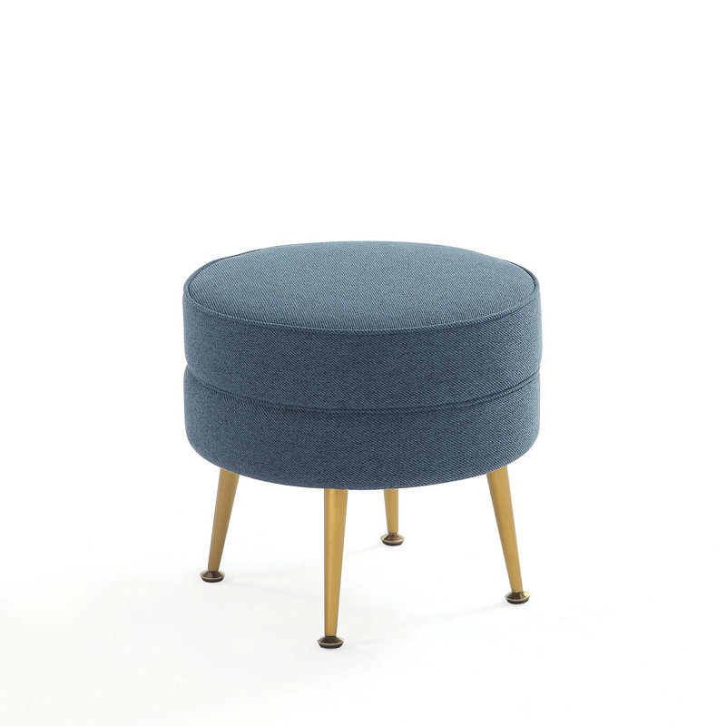 Luker Upholstered Ottoman, Blue, Gold