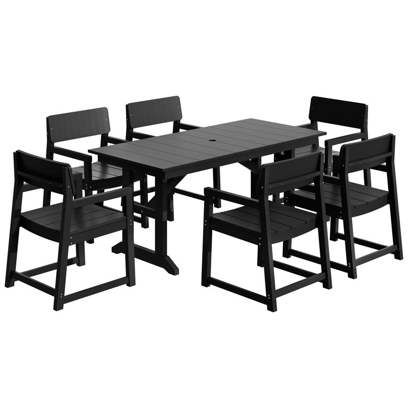 7 Piece HDPE Outdoor Dining Set , Black