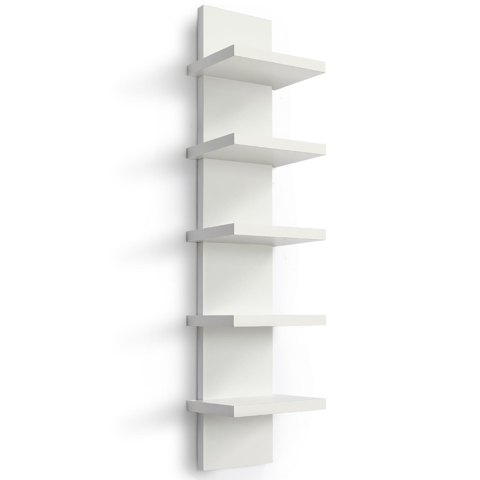 thumbnail image 2 of 5 Tier White Wall Shelf Unit – Floating Shelves For Shoes, Books, Decor In Bedroom, Living Room, Office & Bathroom 2 of 14