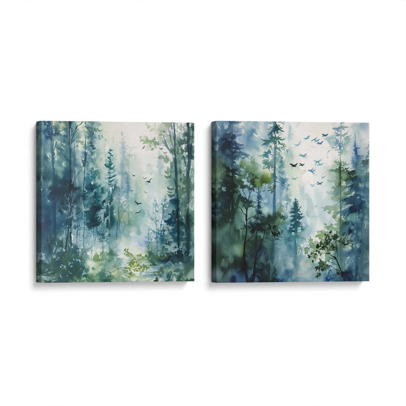 «Blue and Green Enchanted Forest», ensemble de 2, reproduction sur toile, Toile tendue, H 24 po x l 24 po x P 1,25 po