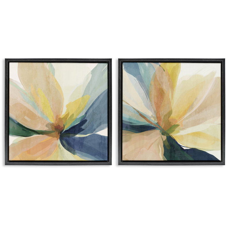 Ensemble de cadres flottants 2 pièces Abstract Sunshine Florals, design par Irena Orlov, Cadre flottant noir de jais