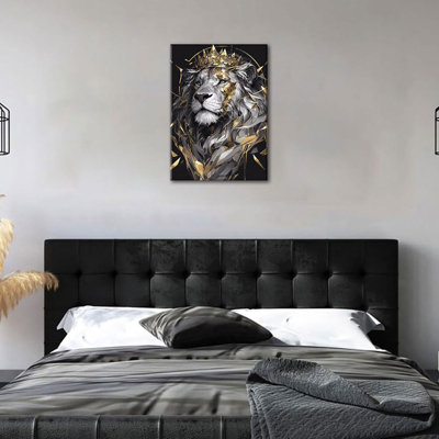 «Lion King», art mural de la caverne de l'homme, impressions de lion de la Couronne, images abstraites modernes en or noir, peinture animalière, décoration murale pour salon, bureau pour chambre à coucher pour hommes, encadré de 16 x 24 po