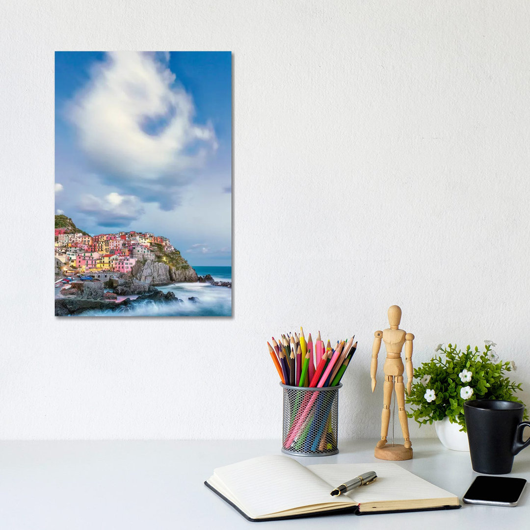 Italy, Manarola. Cloud Over Coastal Town. by Jaynes Gallery - Wrapped Canvas Gallery-Wrapped Canvas Giclée