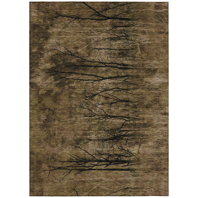 Tapis extérieur lavable floral brun et gris anthracite 10 pi x 14 pi, Rectangle 10 pi x 14 pi