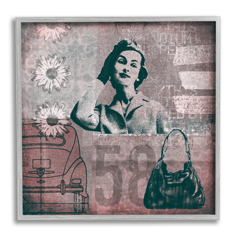 «Vintage Fashion Woman Collage» par Andrea Haase - impression, H 12 po x l 12 po x P 1,5 po, Estampe numérique Farmhouse