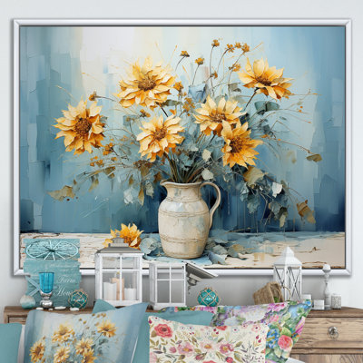 «Blue Sunflowers Farmhouse Still Life» sur toile