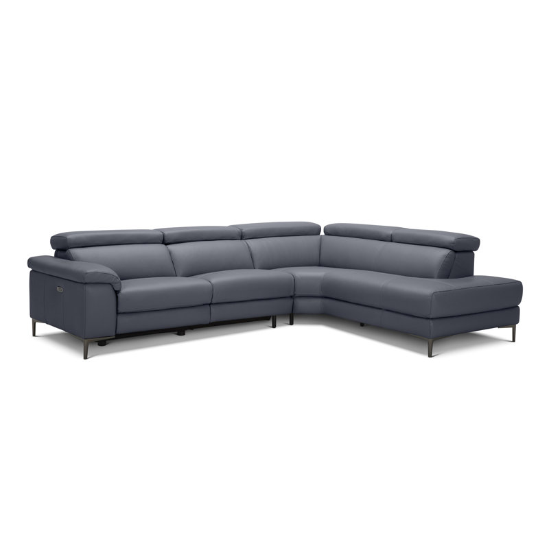 Canapé inclinable en cuir véritable de 116 po de largeur Bryd, Orienté vers la droite, Cuir véritable ardoise