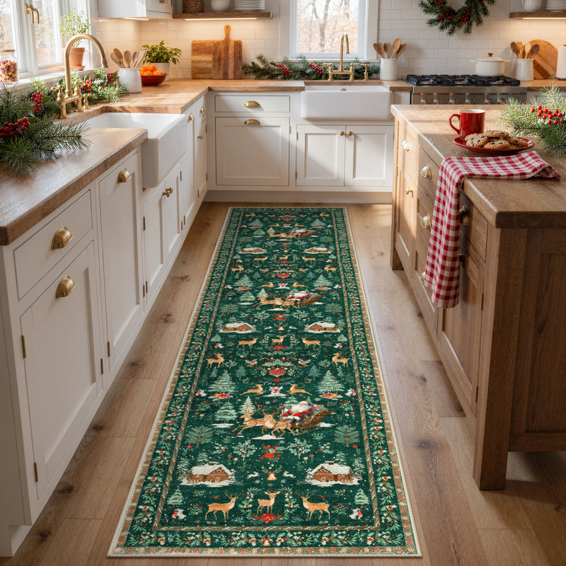 Tapis lavable Laurica Christmas Reindeer, Tapis de couloir 2 pi x 8 pi