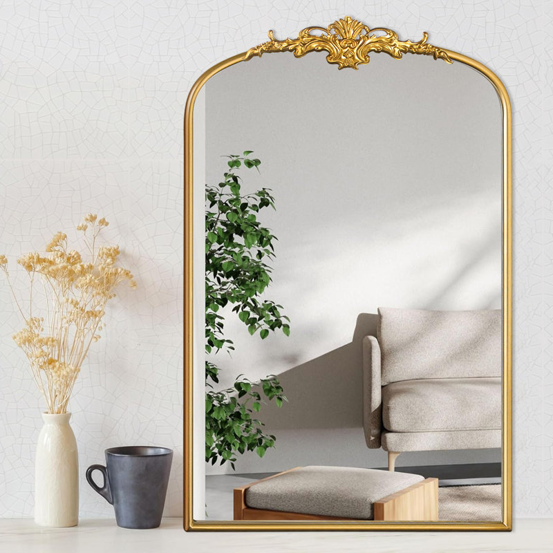 Vintage Gold Arched Wall Mirror, 24" x 36"