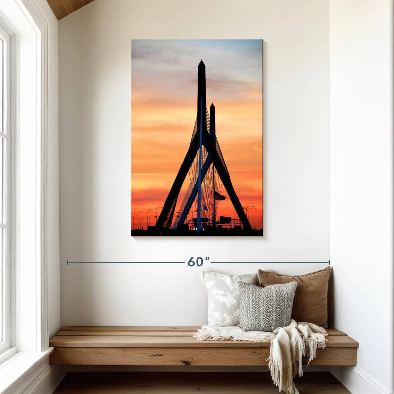 Lilie Zakim Bridge au coucher du soleil, H 45 po x l 30 po