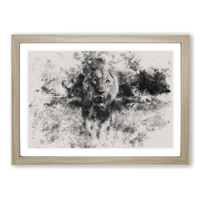 Lion Vol.5 - Picture Frame Graphic Art, 36cm H x 48cm W x 2cm D, Oak Framed