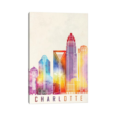 Charlotte Landmarks Watercolour 1 Piece Wrapped Canvas Wall Art