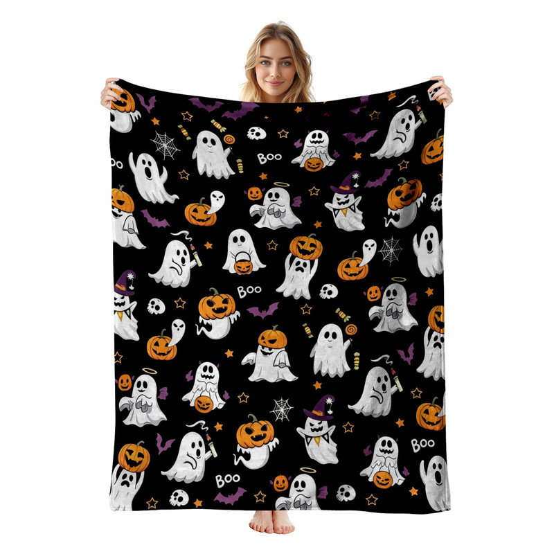 Jeté en flanelle JYK Halloween, en microfibre moelleuse, douce et confortable, 40 po x 50 po, motif citrouille fantôme