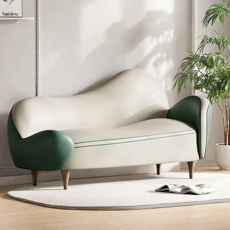 Fauteuil inclinable léger en similicuir de luxe, Orienté à droite, Vert / Beige