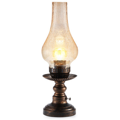 Vintage Table Lamp With Crackle Glass Shade,Rechargeable Cordless Table Lamp with Dimmer & Touch Control, Amber Hand-Blown Glass Retro Farmhouse Lamp for Bedroom, Living Room, Dining Table, Kitchen