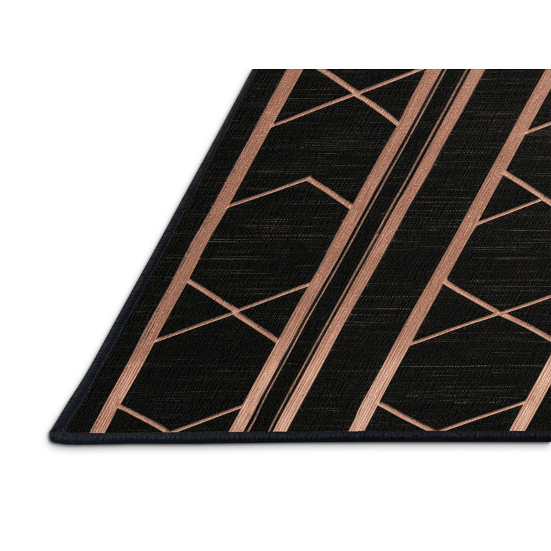 Machine Washable Trellis Black Area Rug, Rectangle 5' x 8'