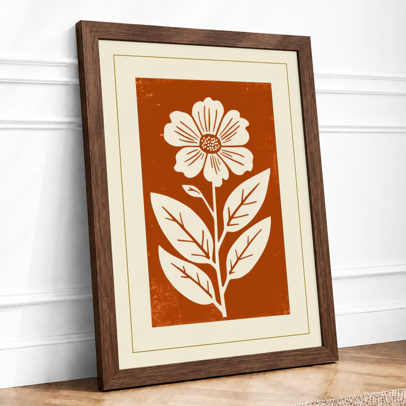 Daisy Linocut Botanical - Framed Print, Walnut, A4 - 29.7 x 21.0 cm