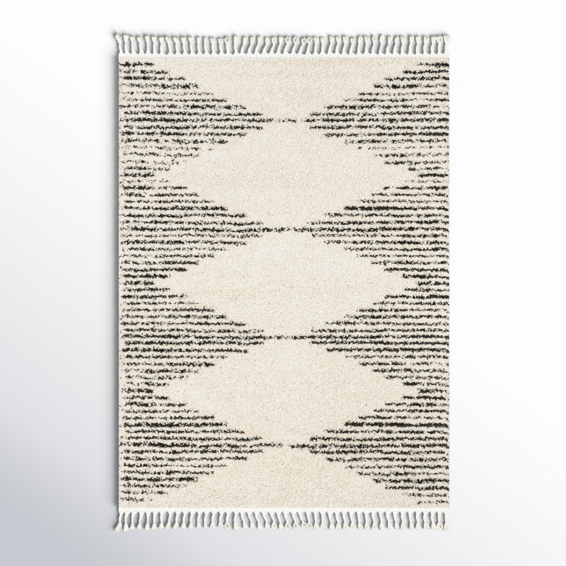 Carnahan Reserve Trellis Shag Area Rug for Living Room Bedroom Dining Room Nursery, Off White/Charcoal, Rectangle 4' x 6'
