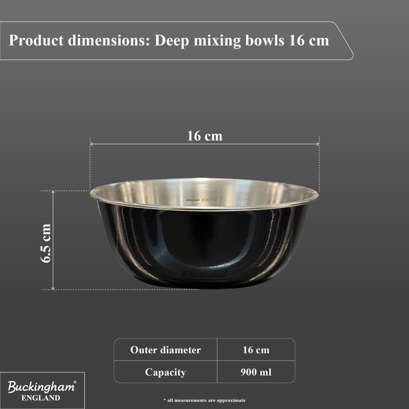Buckingham Stainless Steel Deep Mixing Bowl 16 Cm , Black