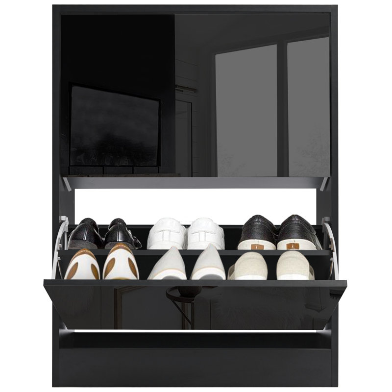 Blisswood 2 Drawer Shoe Storage Cabinet, High Gloss Black