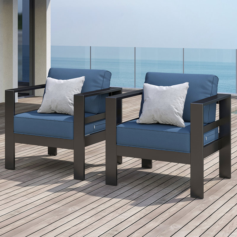 Arnhildur Aluminum Outdoor Lounge Chair, Gray, Blue