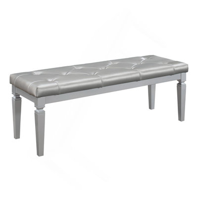 Modern Glam Silver Finish 1Pc Bench Tufted Seat Foam Cushioned Faux Leather Upholstery Bedroom Furniture Home Decor