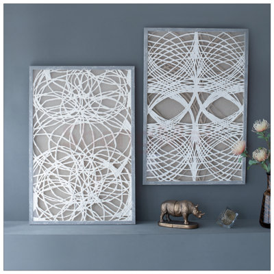 Leaf Shadow Box Wall Décor, Intricate Paper Design in Gray Washed Frame for Contemporary Spaces