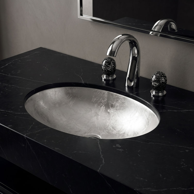 Flou Undermount Modern Bathroom Sink, Silver Leaf