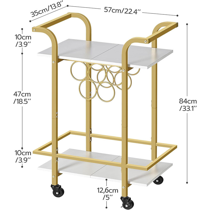 Chariot-bar en métal Tanveer, Or, Blanc