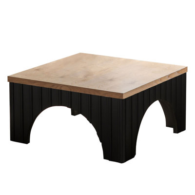 Modern rustic wooden coffee table: solid wood top with black arch legs - perfect for living room, office, or lounge spaces by Latitude Run