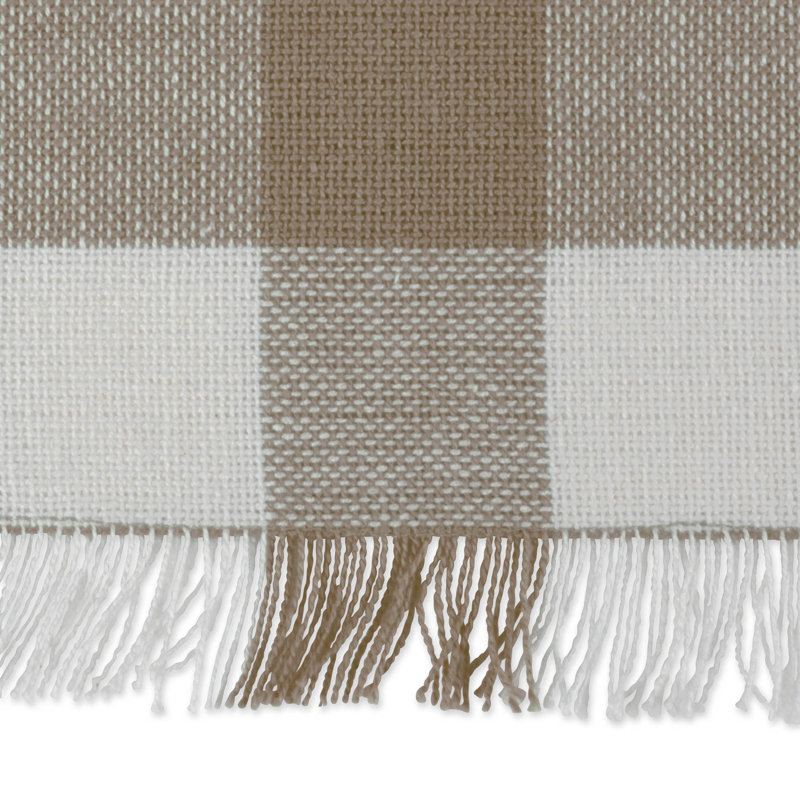 Laszlo Gingham 100% Cotton Table Runner, 14" L x 72" W, Stone Brown