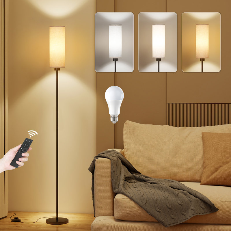 155 CM LED Floor Lamp With Bulb, Reading Lamp With Remote Control, Standing Light For Bedroom, balck