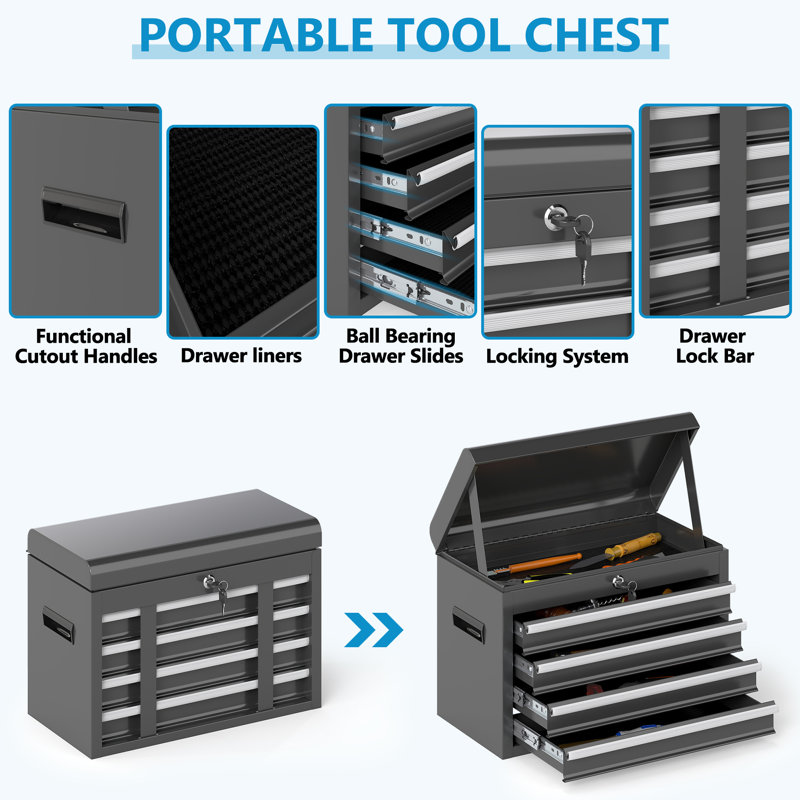 Tool Chest, 5-Drawer Rolling Tool Chest With Locking System & Detachable Top, Drawers for Garage Warehouse Repair Shop