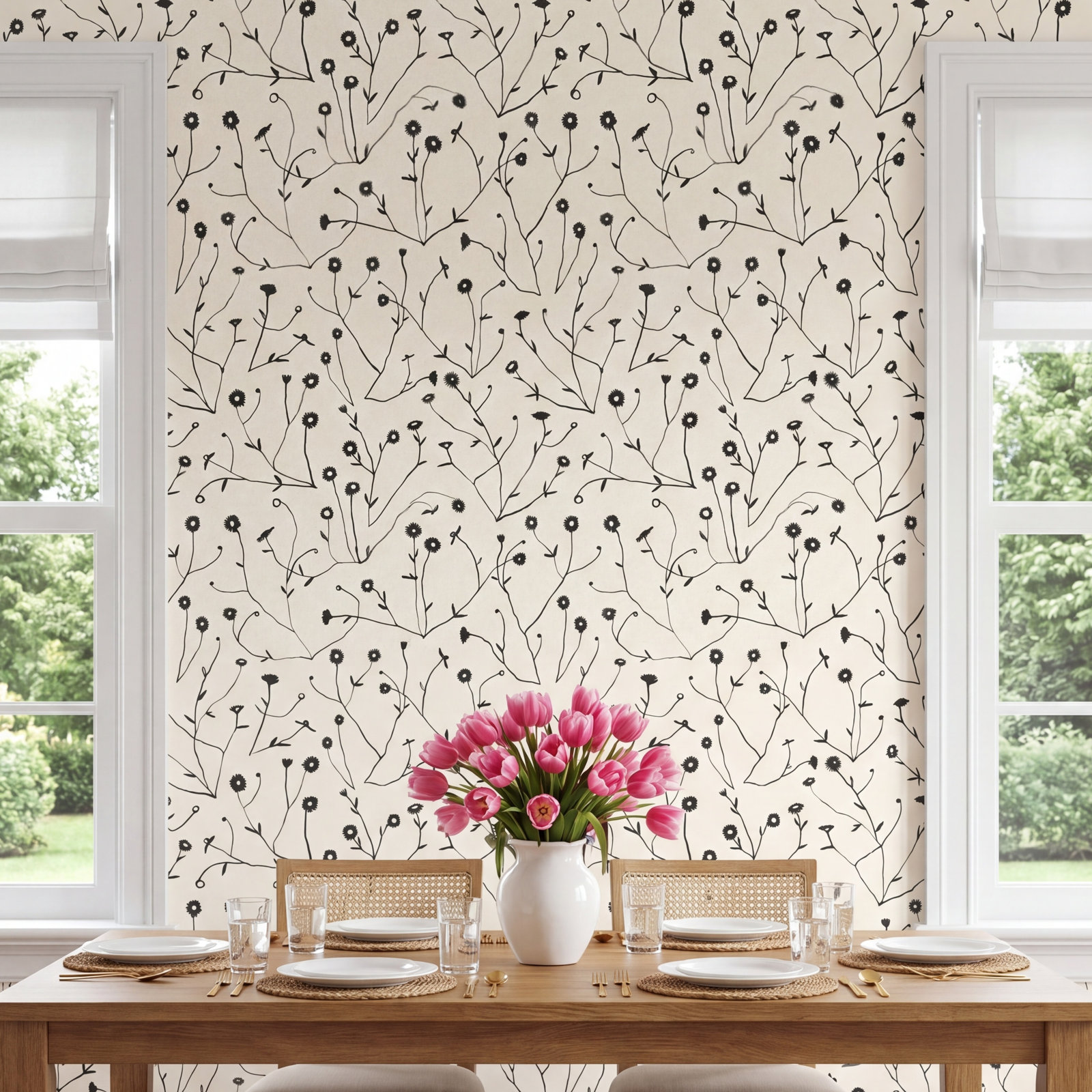 Keyes Floral Wallpaper, Cream/Black